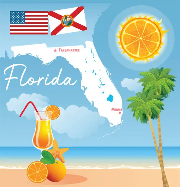 Vector illustration of Florida  and Miami Beach