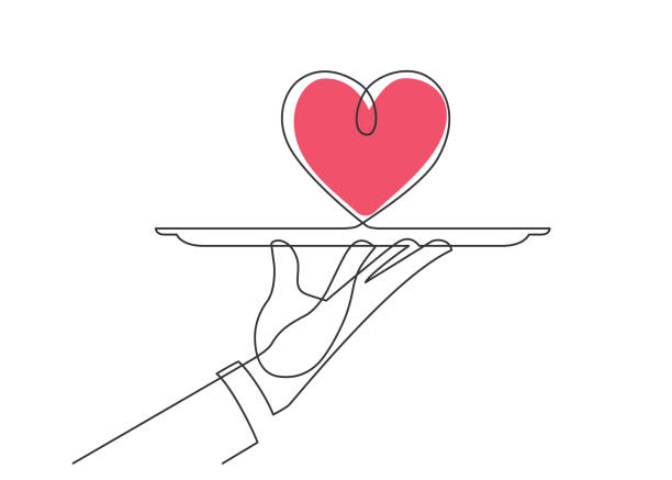 baki jantung satu baris - butler holding food ilustrasi stok