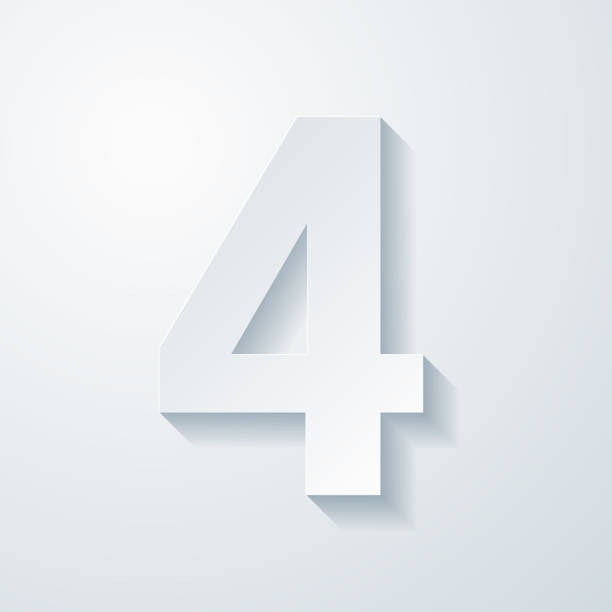 4 - nummer vier. symbol mit papierschnitteffekt auf leerem hintergrund - fourth dimension stock-grafiken, -clipart, -cartoons und -symbole