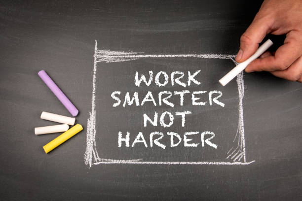 istock Work Smarter Not Harder. Text on black chalk board 1436937588