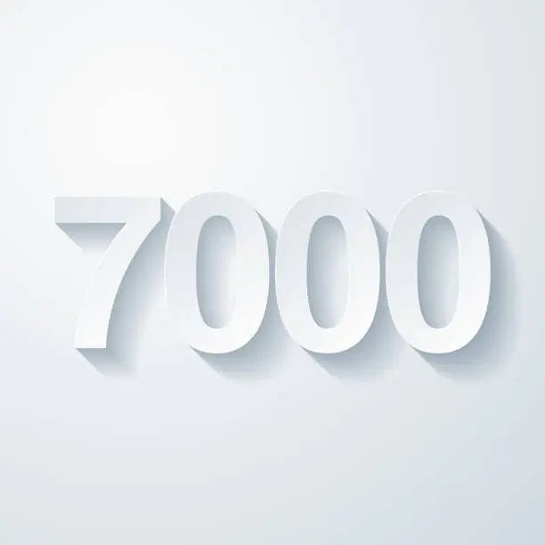 Vector illustration of 7000 - Seven thousand. Icon with paper cut effect on blank background