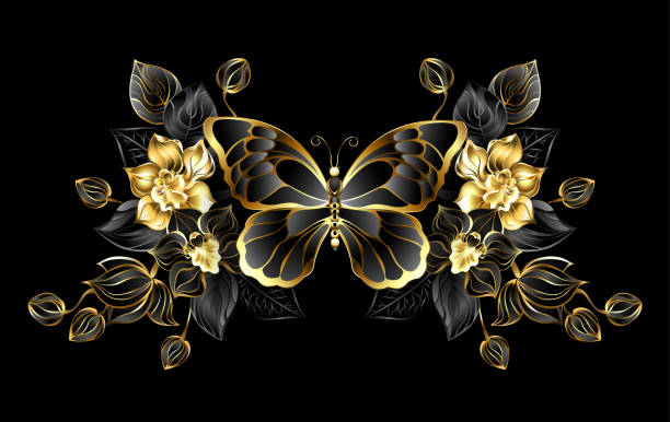 istock Jewelry butterfly with black orchids 1436940987