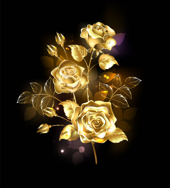 Golden Rose Branch Stock Illustration - Download Image Now - Black Background, Flower, Glittering - iStock Golden Rose Branch Stock Illustration - Download Image Now - Black Background, Flower, Glittering - iStock