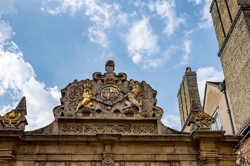 Architectural details of the medieval Basilica Catholic Church of Saint John The Royal in Oviedo, Asturias, Valencia