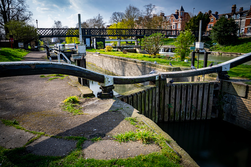 Long exposure of a lock on the River Cam at Cambridge.