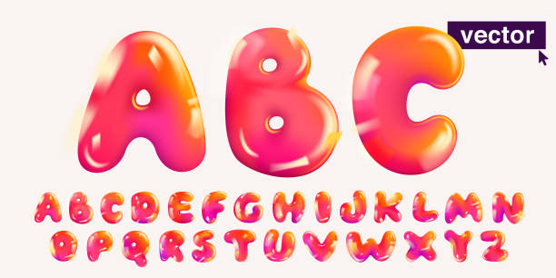 realistisches 3d-design-alphabet im cartoon-ballon-stil. vektordarstellung. - text balloons stock-grafiken, -clipart, -cartoons und -symbole