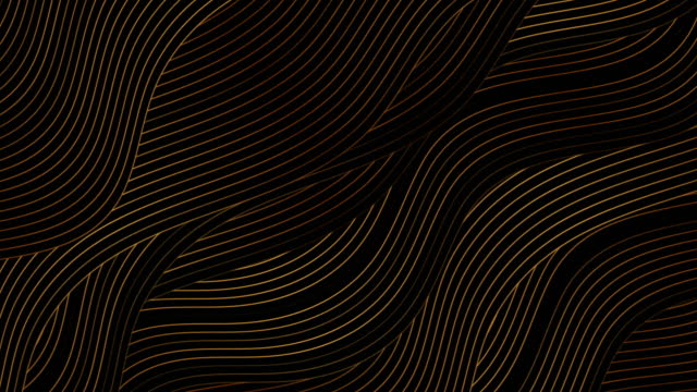 Black abstract motion background with golden wavy pattern