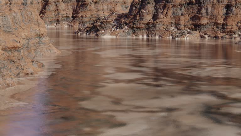 view of a river in the middle of a canyon. a 3d canyon with a river