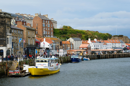 Whitby harbour on the Yorkshire coast, both a working harbour and a popular travel destination