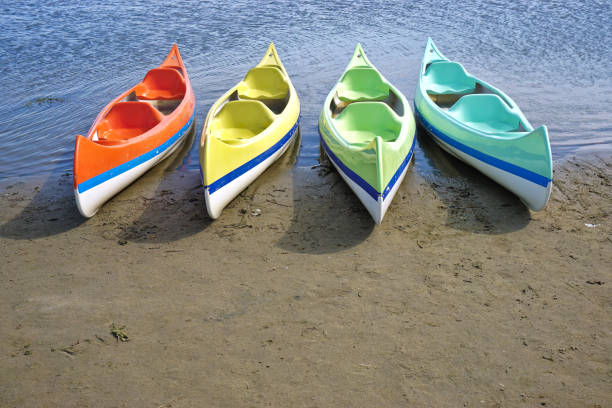 istock Colorful canoes on the shore. 1436950622