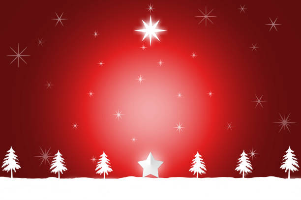 istock Christmas trees and stars, white snowscape background illustration 1436952260
