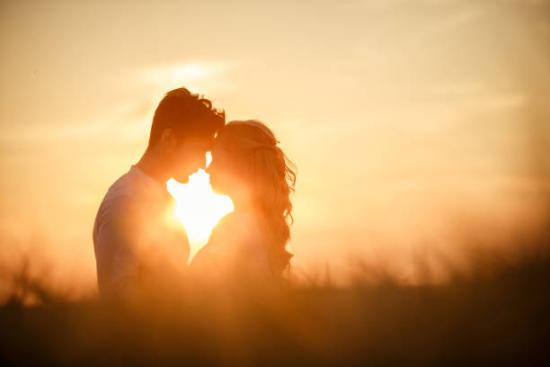 Love in the sunset stock photo