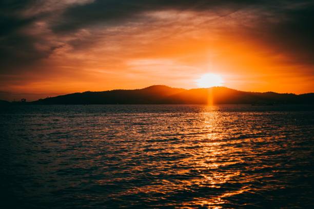 istock Beautiful orange sunset over the sea 1436956226