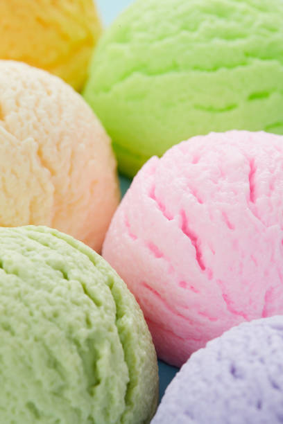 istock Selective focus shot of various flavored delicious ice cream scoops 1436958512