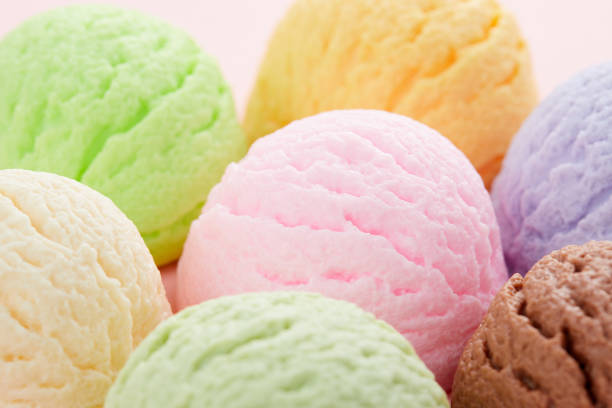 istock Selective focus shot of various flavored delicious ice cream scoops 1436958562