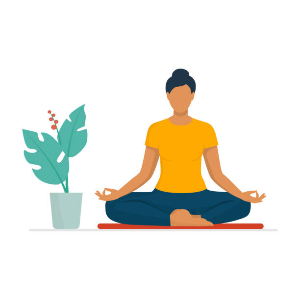 женщина, практикующая йогу и медитацию - yoga women emotional stress praying stock illustrations