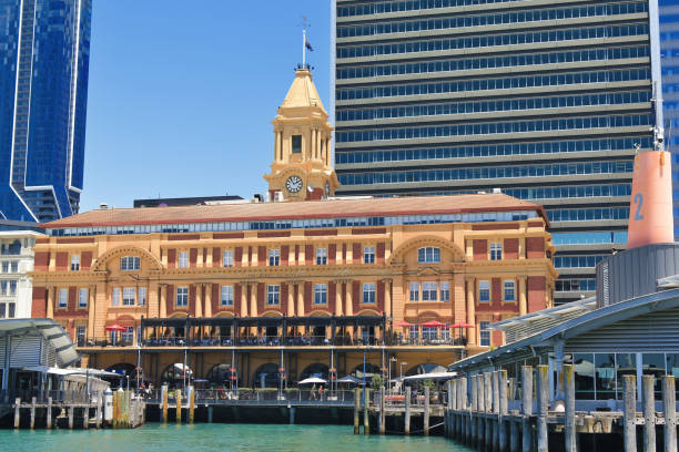 Auckland, New Zealand – January 03, 2021: View of Auckland Downtown Ferry Terminal building with wharf