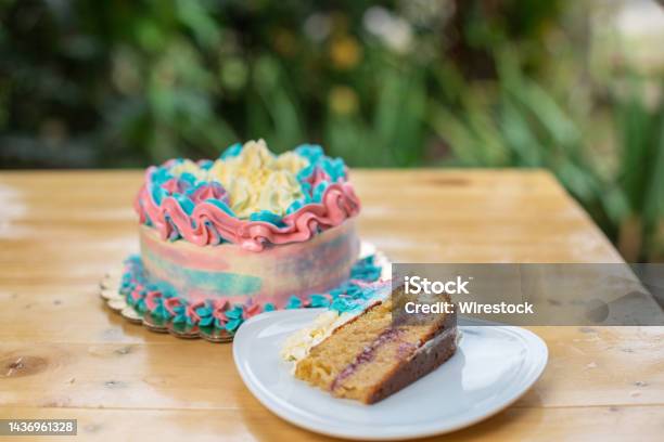 Selective Focus Shot Of A Rich Homemade Vanilla Sweet With Colorful Cream Stock Photo - Download Image Now