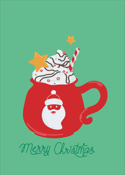 ilustrações de stock, clip art, desenhos animados e ícones de red mug with hot winter drink. - background cosy beauty close up