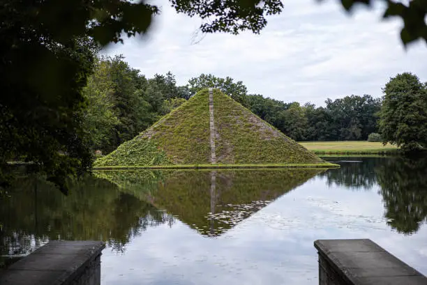 A beautiful scene of water pyramid in the Branitz Park, Cottbus, Germany