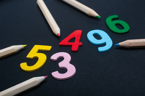 Math numbers and colored pencils for mathematical learning