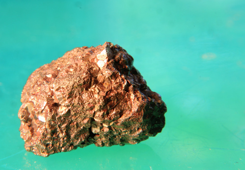 A closeup of native copper mineral