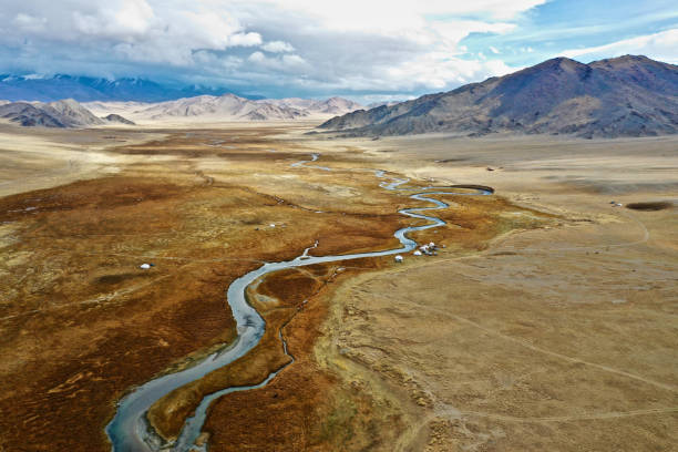 istock Aerial shot of Orkhon river in Mongolia 1436964644