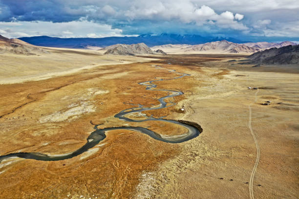 istock Aerial shot of Orkhon river in Mongolia 1436964646