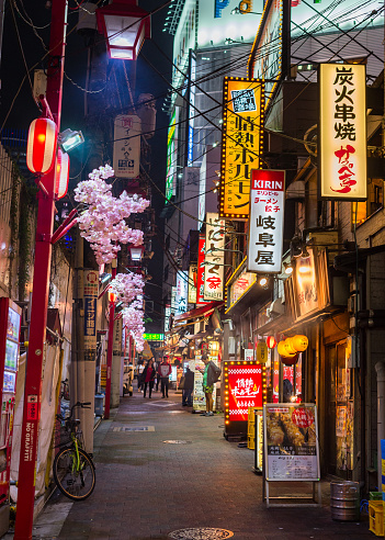 Tokyo, Japan – April 24, 2018: District for foodies in the heart of Tokyo