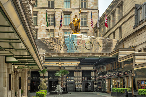 London, United Kingdom – May 27, 2018: Savoy Hotel in Central London known for its luxurious 5-star service.