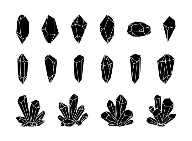 kristalle oder edelsteine silhouette kollektion, edelstein gefasst. schmuckstein oder diamant. - kristalle stock-grafiken, -clipart, -cartoons und -symbole