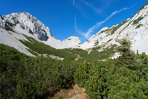 View of Zelenjak peak with Vrtača mountain on the left and Palec mountain on the right