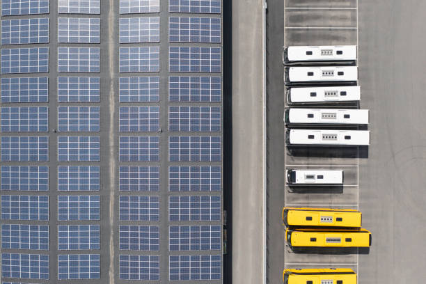 istock Bus transportation business with solar panel installation 1436968303