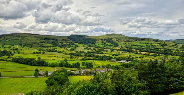 istock Beautiful landscape of trees and fields at Peak District under a cloudy sky 1436970049