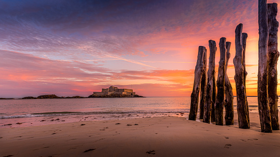 Sunrise in Saint Malo. aAmagnificent view of Fort National