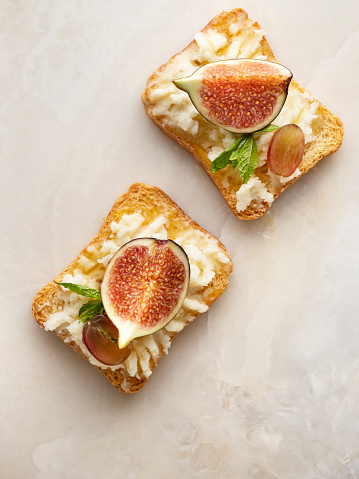 Cheese, Fig, Honey, Bread, Cut Out, Food and drink, Toasted Bread, Canape, Crostini, Fruit