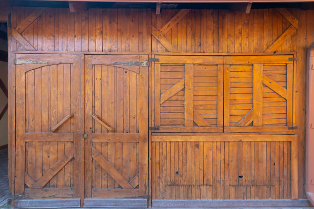 istock Facade of a wooden cafe with closed doors and windows 1436971774