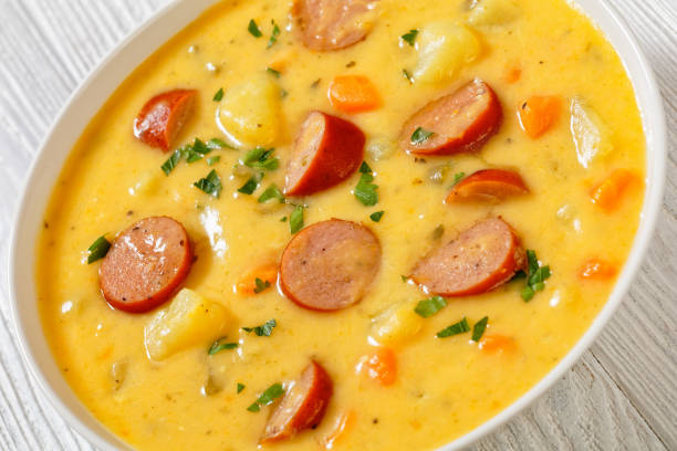 istock German potato soup with sausages in bowl 1436975171