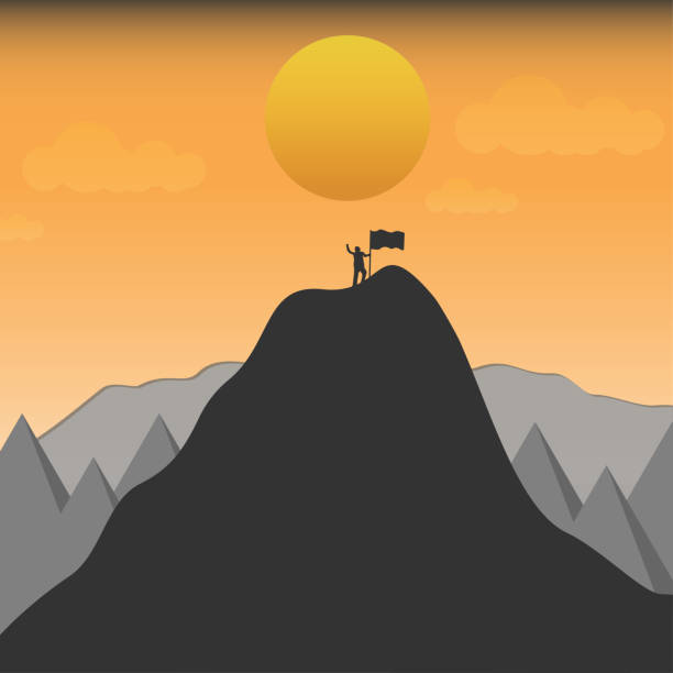istock Man with flag on the top of mountain successful concept,Man victory on the mountain vector 1436975692