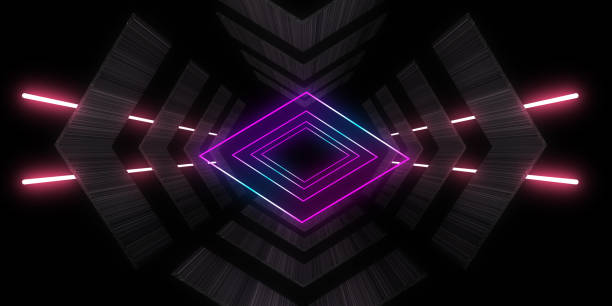 istock 3D abstract background with neon lights. neon tunnel  .space construction . .3d illustration 1436976814
