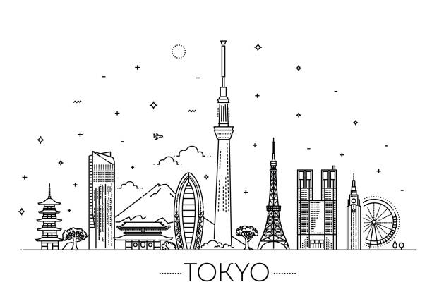 東京の休暇のアイコンセット。ベクターイラスト - tokyo prefecture japan skyline japanese culture点のイラスト素材／クリップアート素材／マンガ素材／アイコン素材