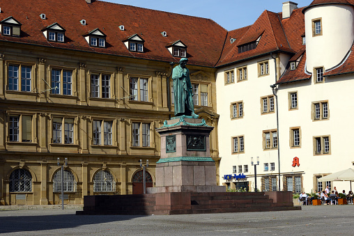 Stuttgart, Germany, 09-28-2014\nStuttgart Schillerplatz is next to the old castle in the city centter of stuttgart