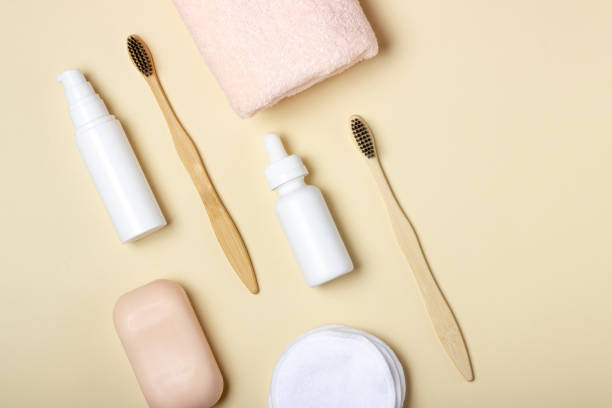 istock Wooden toothbrush, solid shampoo, handmade soap, cotton makeup remover wipes. Zero Waste Concept Eco-Friendly Body Care Cosmetics 1436979237