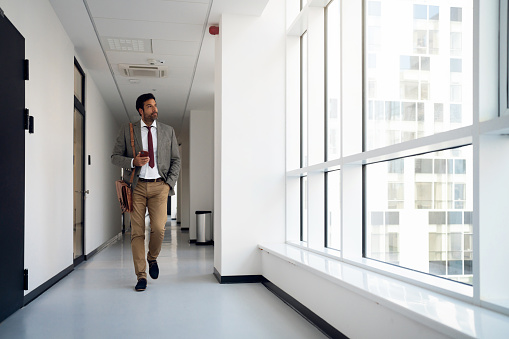 Businessman in the hall of a corporate building.