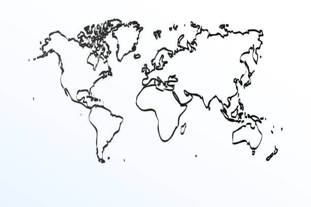 Hand Draw Map Of World Black Line - Hand Draw Map Of World Black Line Drawing Sketch Outline Doodle On White Background 