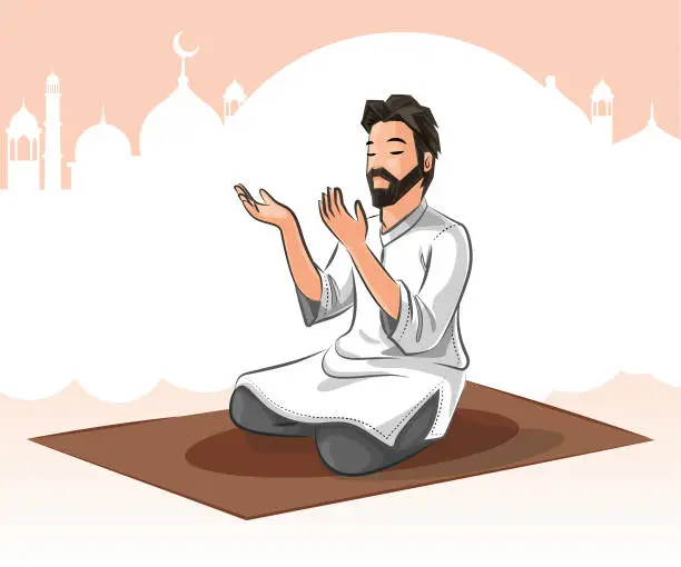 Vector illustration of Muslim man praying