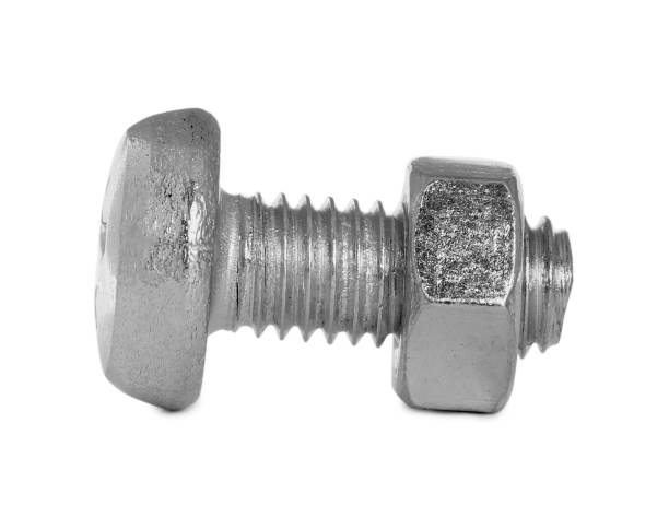 istock Metal bolt with hex nut isolated on white 1436983822