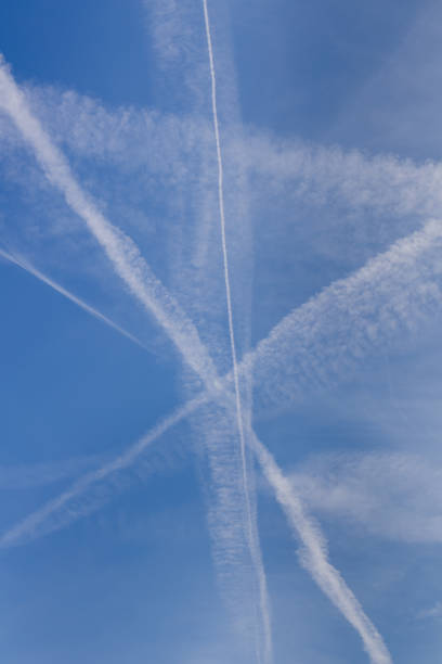 istock Chem or vapor trails after a jet liner 1436985568