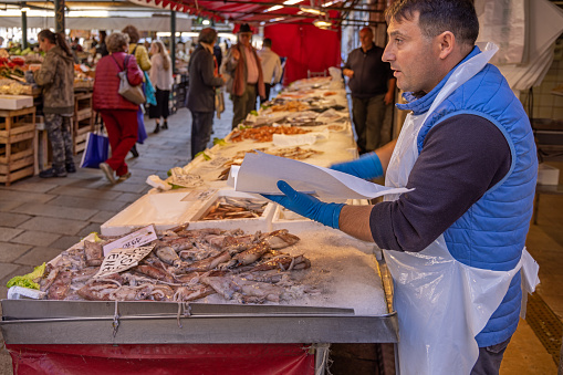Fresh fish and seafood at the Vucciria market in Palermo, Sicily