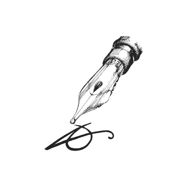 ilustrações de stock, clip art, desenhos animados e ícones de pen nib, hand drawn illustration in vector - signature isolated fountain pen